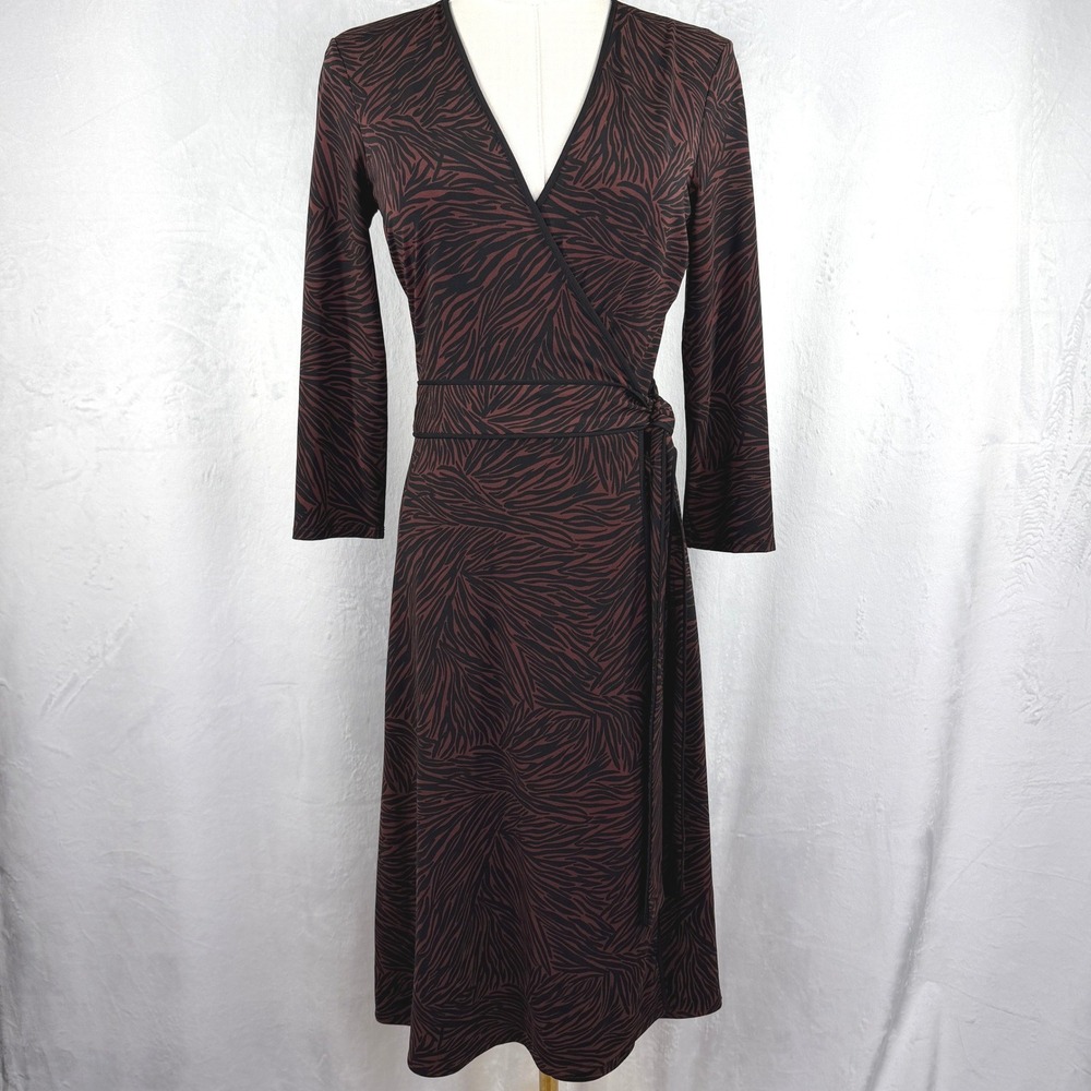 Y2K BCBGMAXAZRIA Zebra Print Wrap Midi Dress Dark Feminine Modern Witchy XS - Picture 2 of 10